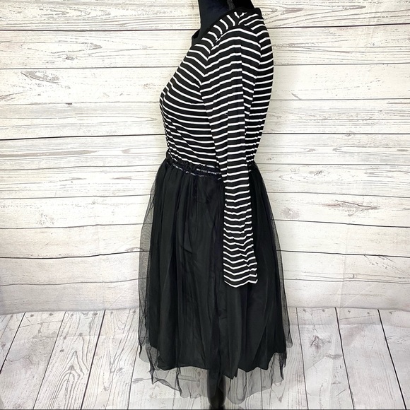 Chic Girl Black Striped Mesh Paneled Combo Dress - Picture 3 of 6